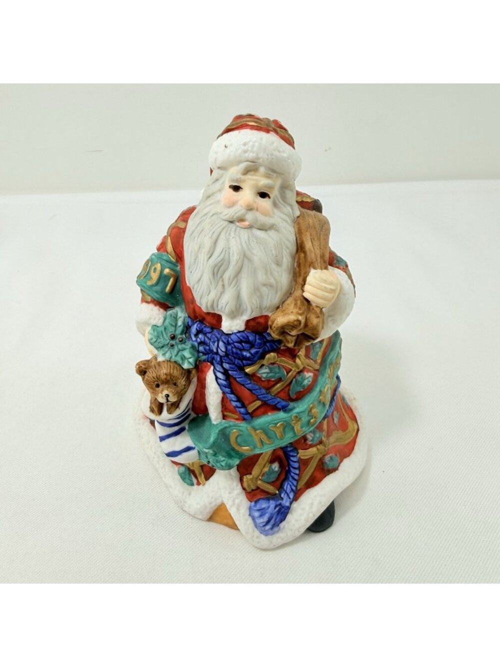 Vintage 1997 Christmas Santa Claus Figurine Jingle Bell Presents Standing